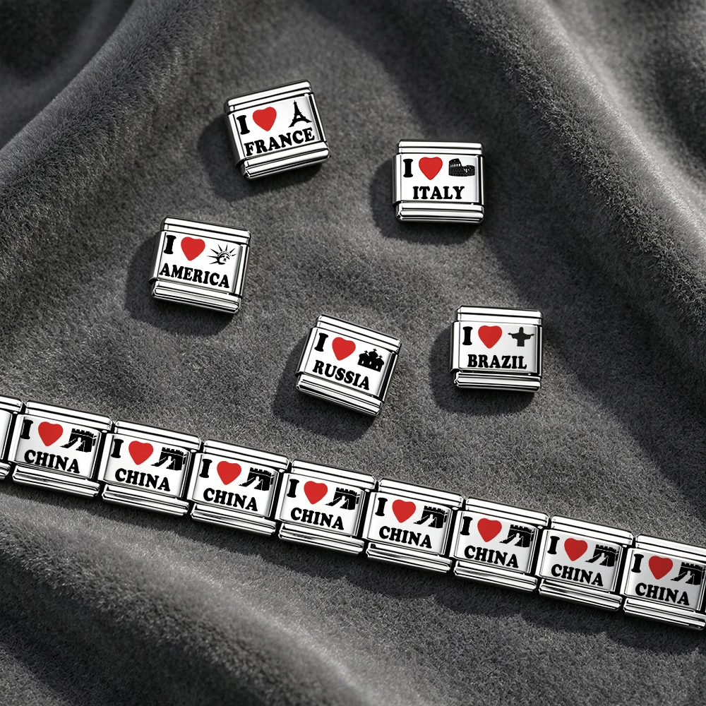 URING Graviertes Herz Laser Weltreise Italienische Charm-Links zum Selbermachen, passend für 9mm Edelstahlarmbänder, Schmuck für Damen und Herren – Detail 2