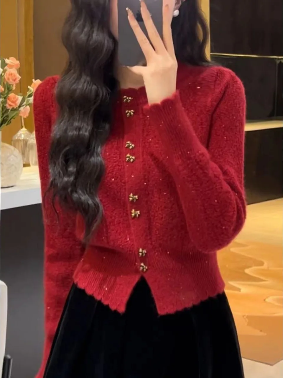 

Red Knitted Sweater Women's Large Size Autumn Winter Faionable Small Fraance Sle Chinese Zodiac Year Sweater Commute Lo...