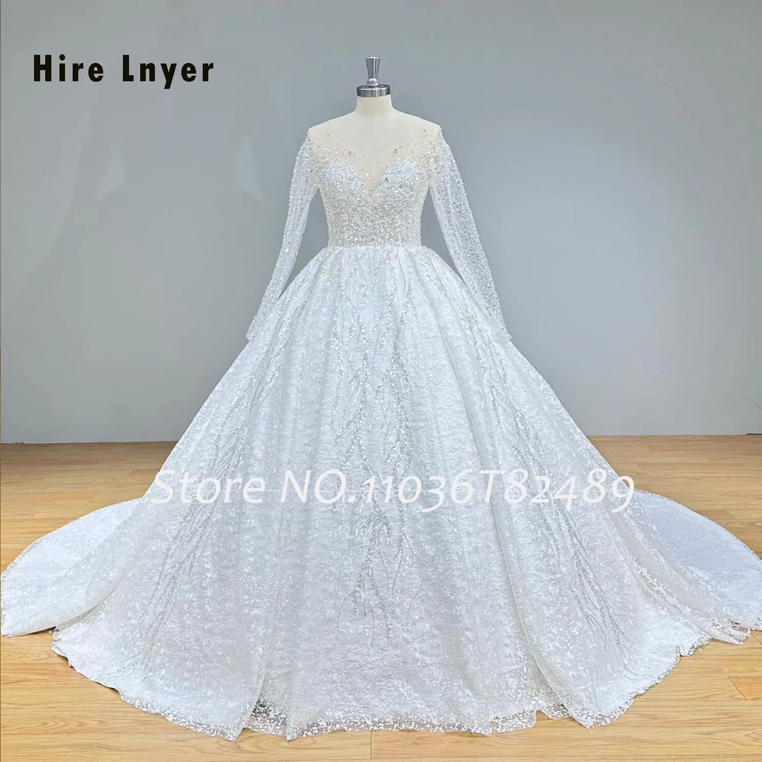 Vestidos de novia Kristall perlen glänzende Ballkleid Brautkleider mit Langarm Illusion zurück Vintage Robe Mariage