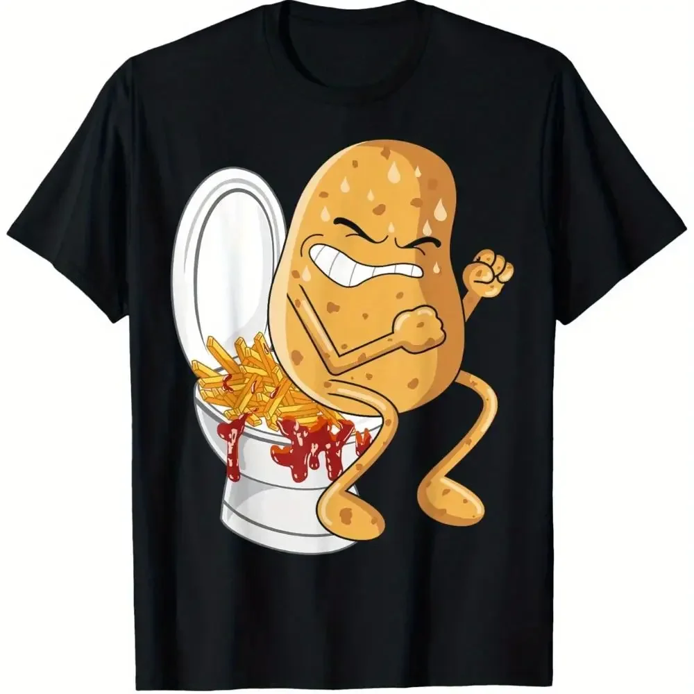 Women's T-shirts, Fun Potato Chip Pattern T-shirts, Soft and Breathable Women's Short-sleeved Round Neck Casual Shirts Graphic