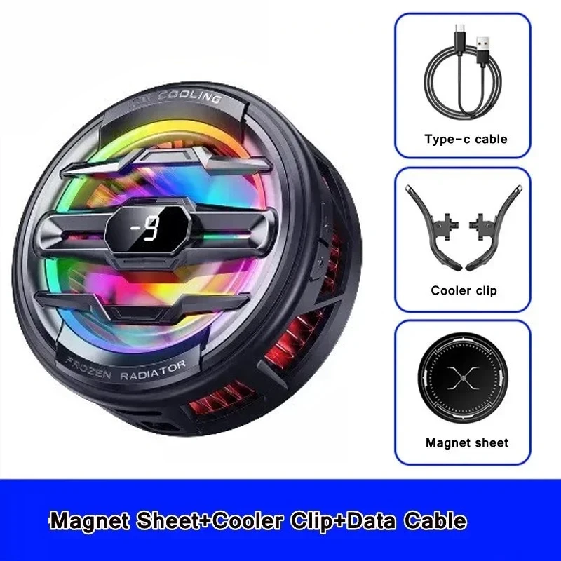 New Mobile Phone Cooler Magnetic Back-clip Radiator Game Cooler AI Temperature Display 4 Gears Adjustable for iPhone/Xiaomi