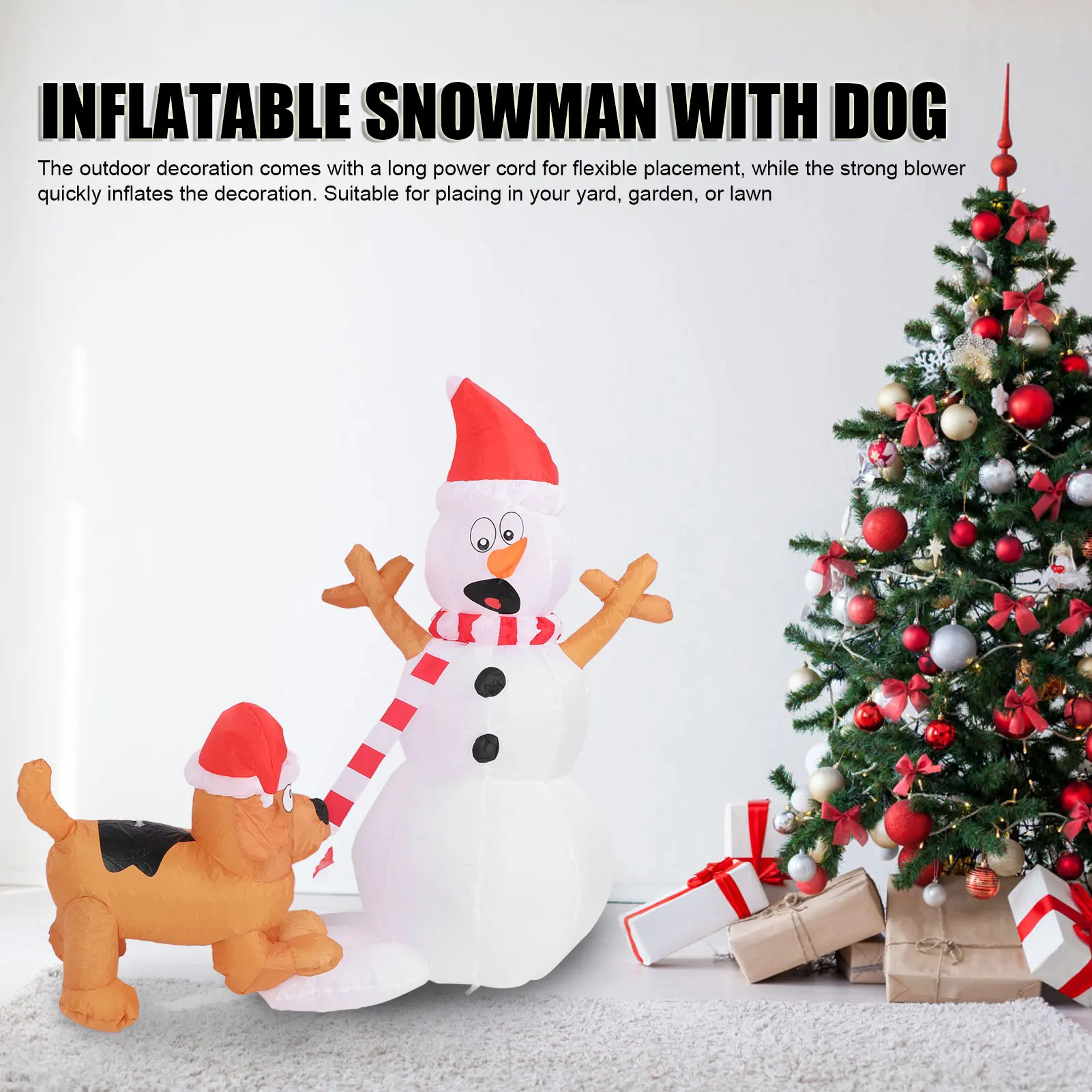 

Inflatable Xmas Snowman Dog Funny Inflatable Snowman with Dog Blow Up 3.6ft 210T Polyester Yard Decorations for Indoor Outdoor