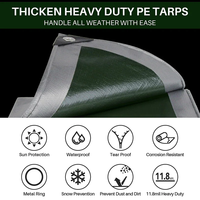 Tarp 2m*2 2*3 3*3 3×4m Waterproof Green Silver Rain Cover Uv Block Tarpaulin Awning Canopy Cover awningSummer Backyard Garden