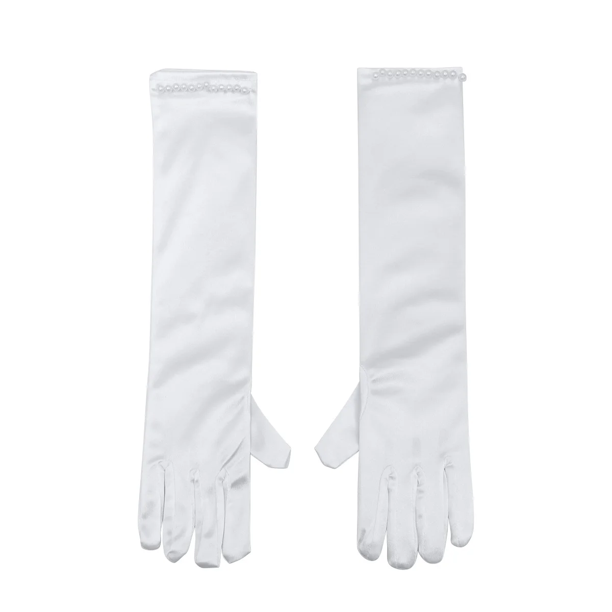 1 زوج قفازات الزفاف طويلة الساتان اللؤلؤ ديكور زهرة فستان Bowknot مساء حفلة موسيقية الكرة الكنيسة عيد الفصح هالوين #6