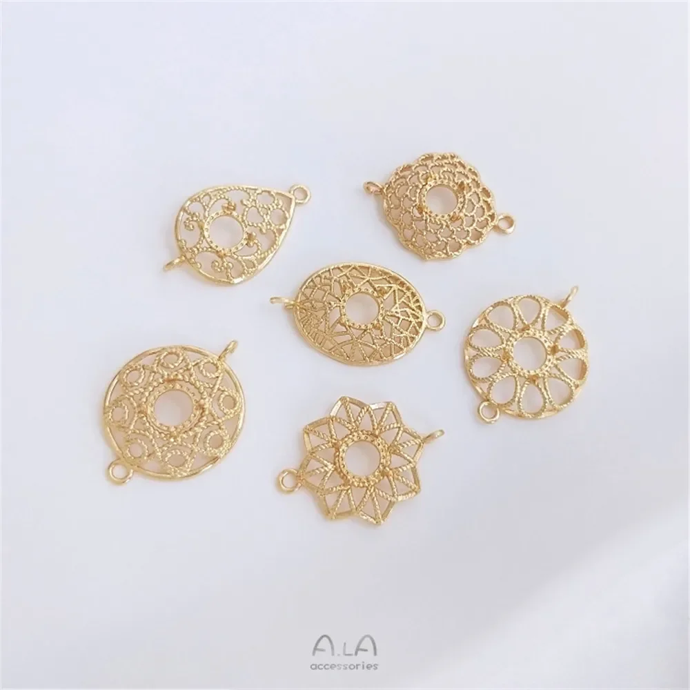 Accesorios para pendientes y pulsera DIY, círculo de encaje chapado en oro de 14 quilates, ocho estrellas, doble colgante