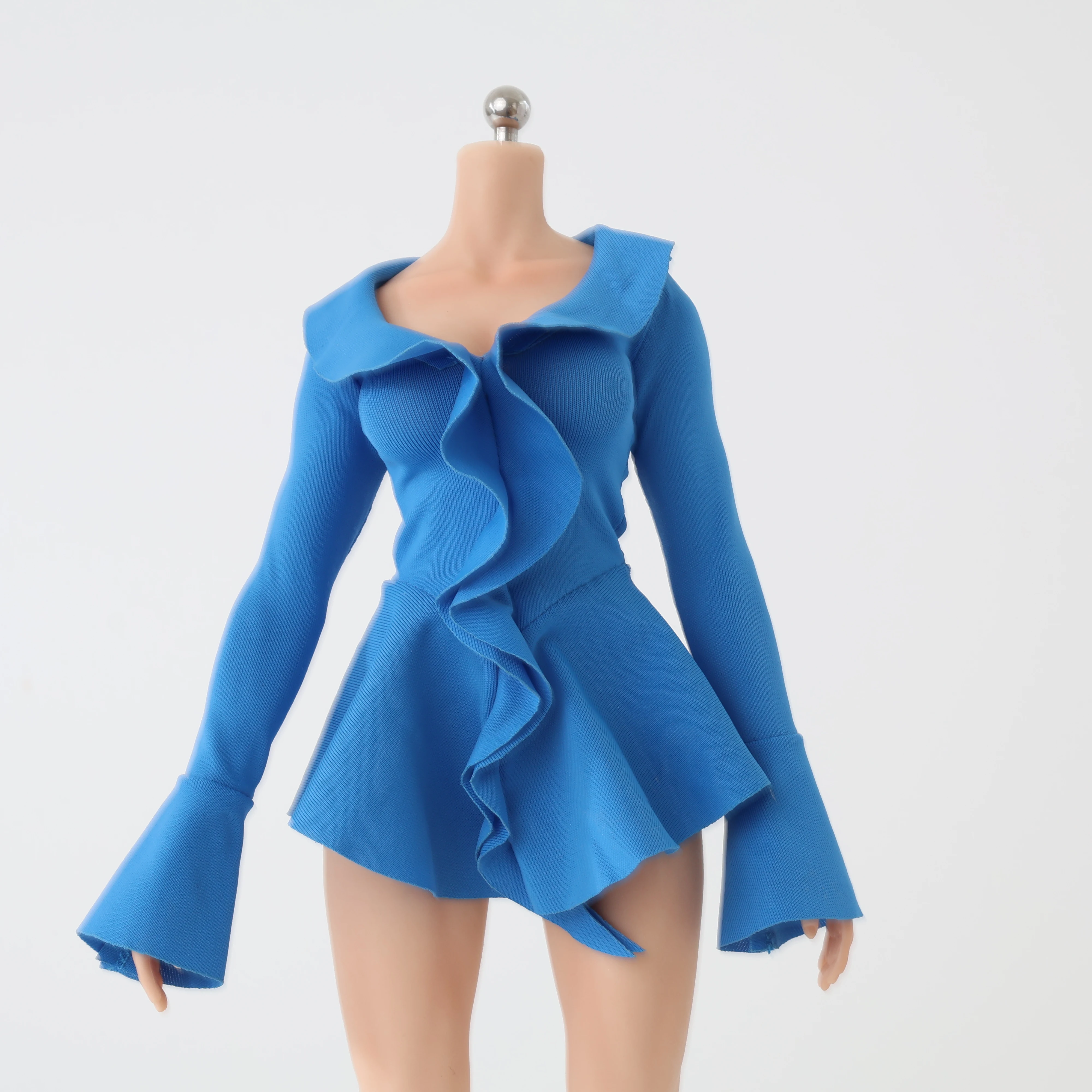 1/6 Maßstab Glockenärmel-Kleid mit Wellenkante und V-Ausschnitt für 12-Zoll-Soldatin-Actionfigur Körperpuppen-Zubehör – Detail 4