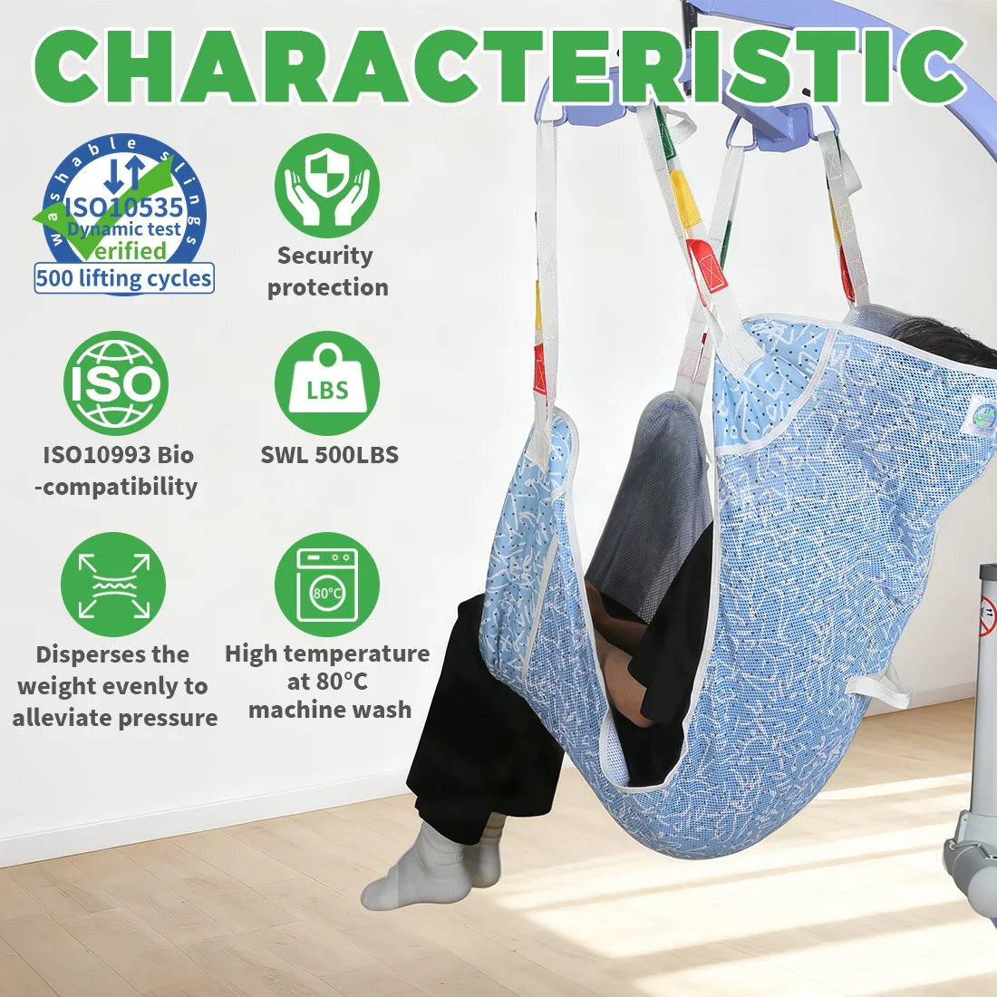 Ehucon Full Body Patient Lift Sling Heavy Duty Mesh Transfer Sling for Disabled Repositioning SWL 500 lbs for Elderly