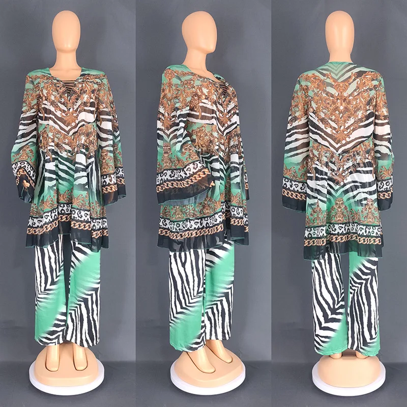 Dashiki Traditional African Women Clothes Two Pieces Set Summer Chiffon Outfits Plus Size Print Tops And Pants Suits 2024