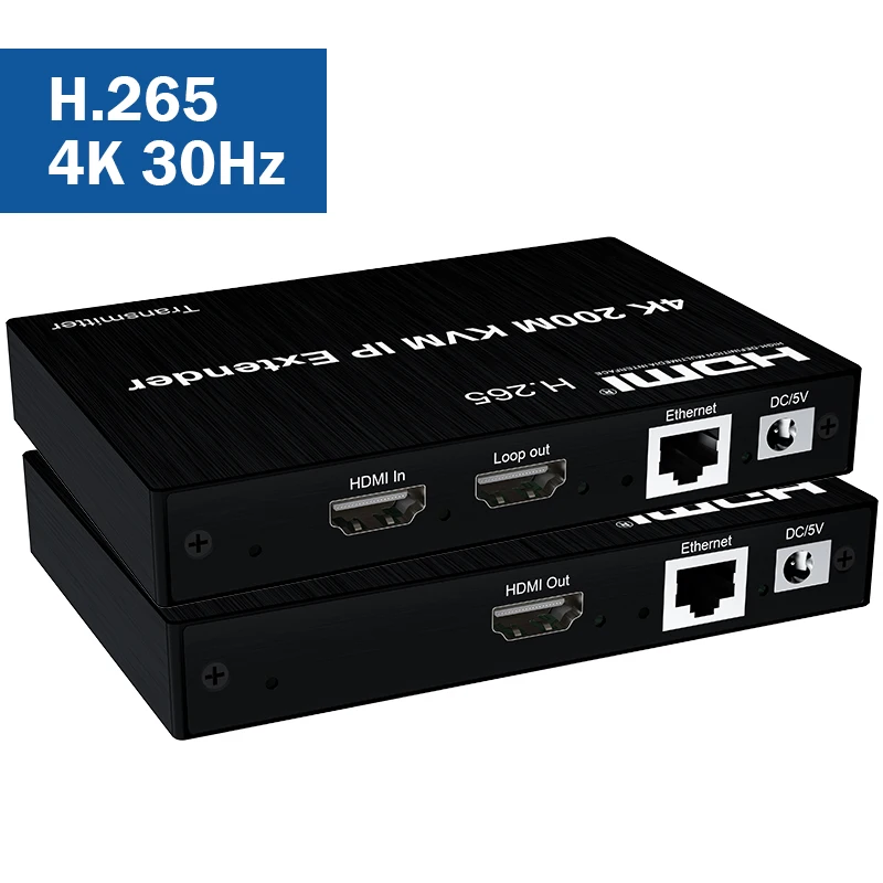 

4K H.265 HDMI IP KVM-удлинитель 200M через Ethernet-кабель Cat5e/6 Rj45 HDMI USB-удлинитель через сетевой коммутатор Поддержка мыши-клавиатуры
