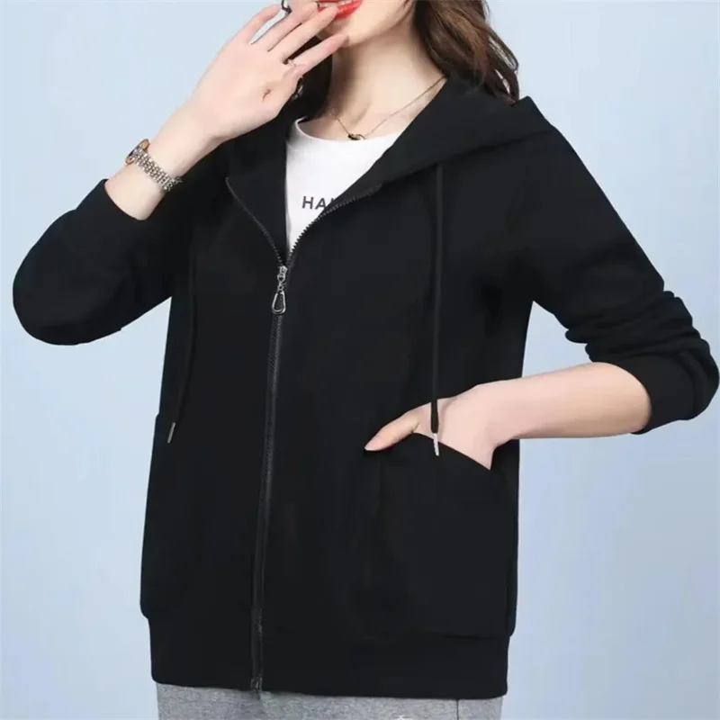 Women Coat 2026 Spring Autumn Korean New Jacket Hooded Cardigan Add Velvet Padded Outerwear Ladies Loose Leisure Overcoat Female