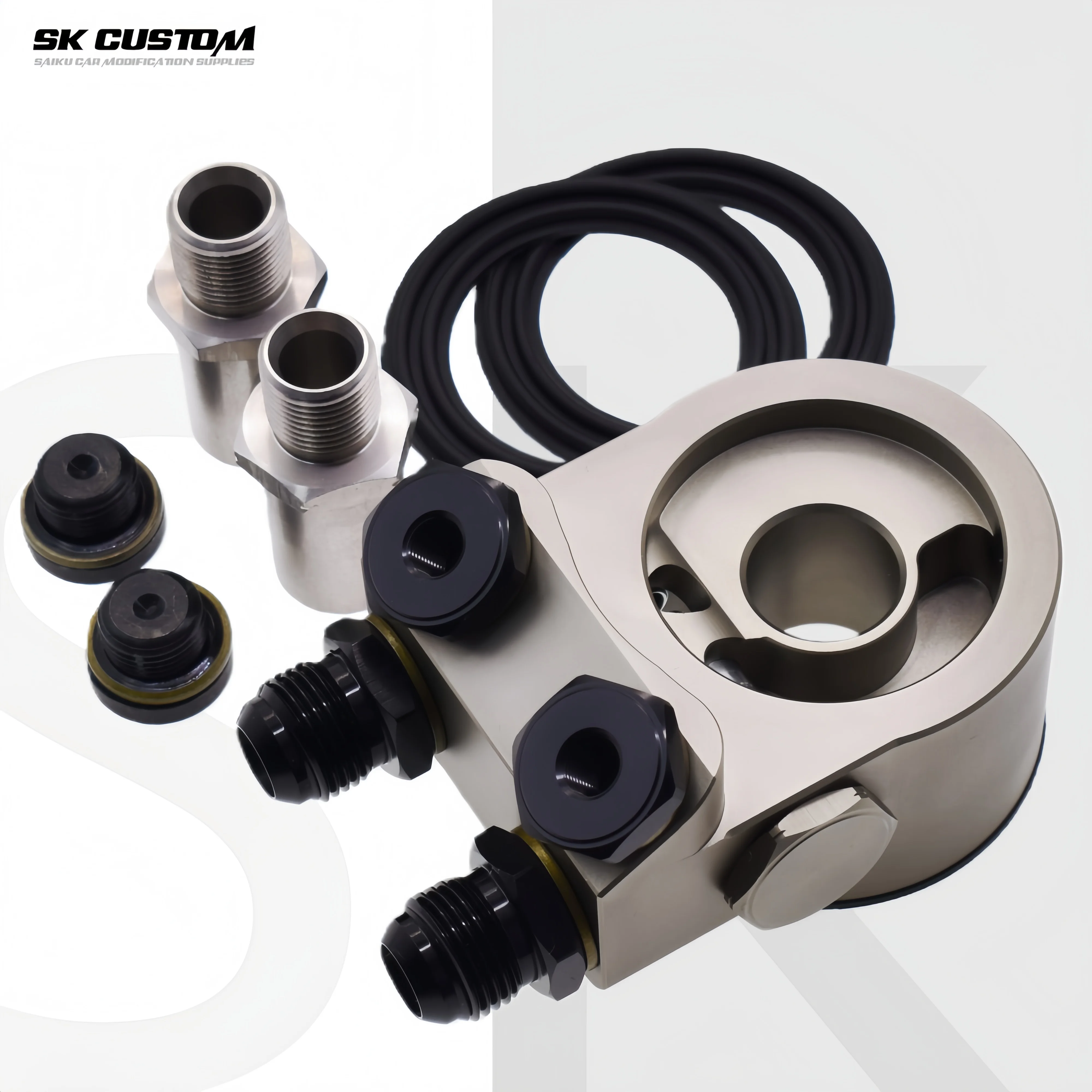 

SK CUSTOM Engine Radiator Adapter Oil Cooler Filter Sandwich Plate Thermostat Adaptor BRZ GT86 AN8 AN10 Aluminum Alloy CNC