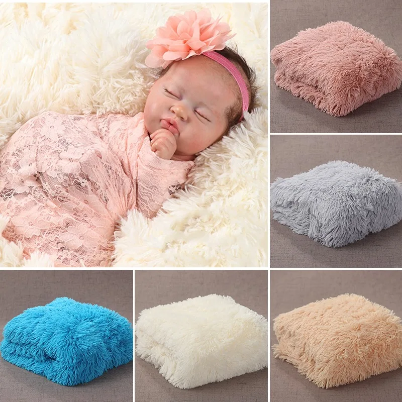 Newborn Photography Plush Blanket Baby Photo Background Rug for Studio Long Pile Fur Mat 0-12M