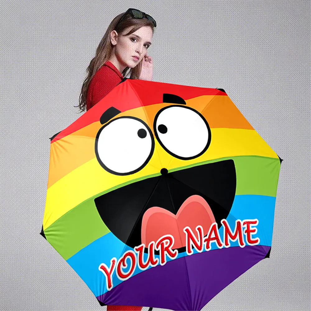 Custom Name Umbrella Colorful Rainbow Smiley Face Design Custom Name Umbrella Portable Folding Umbrella,Christmas Gift