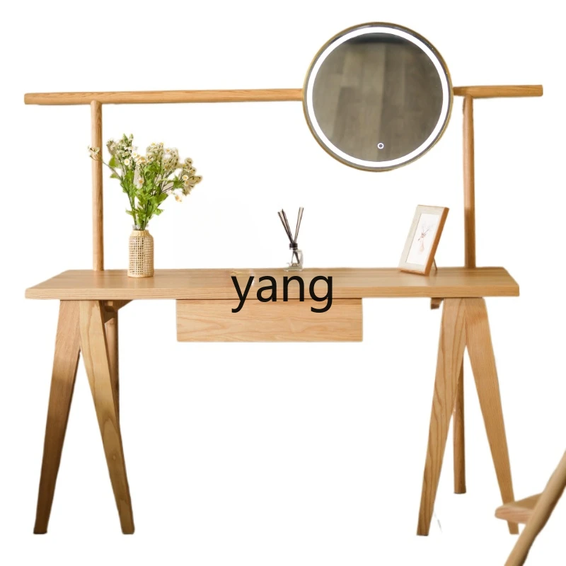 

LMMSolid Wood Dresser Desk Integrated Bedroom Small Apartment Log Makeup Table
