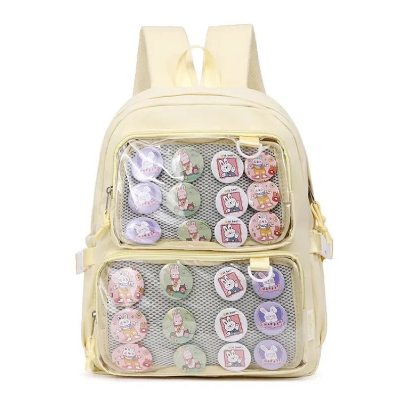 HAEX Fashion Women Backpacks Solid Multi Pockets Ita Bags Female Harajuku Large Capacity Students DIY Badge Mochilas Para Mujer