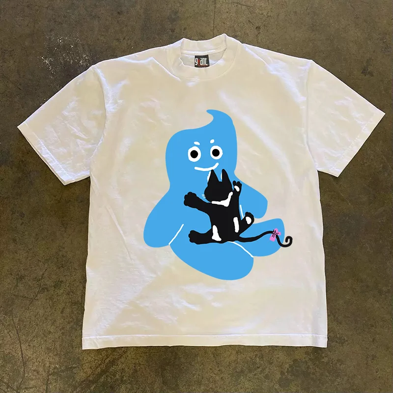 

Light light blue baby couple female loose short sleeve T-shirt male