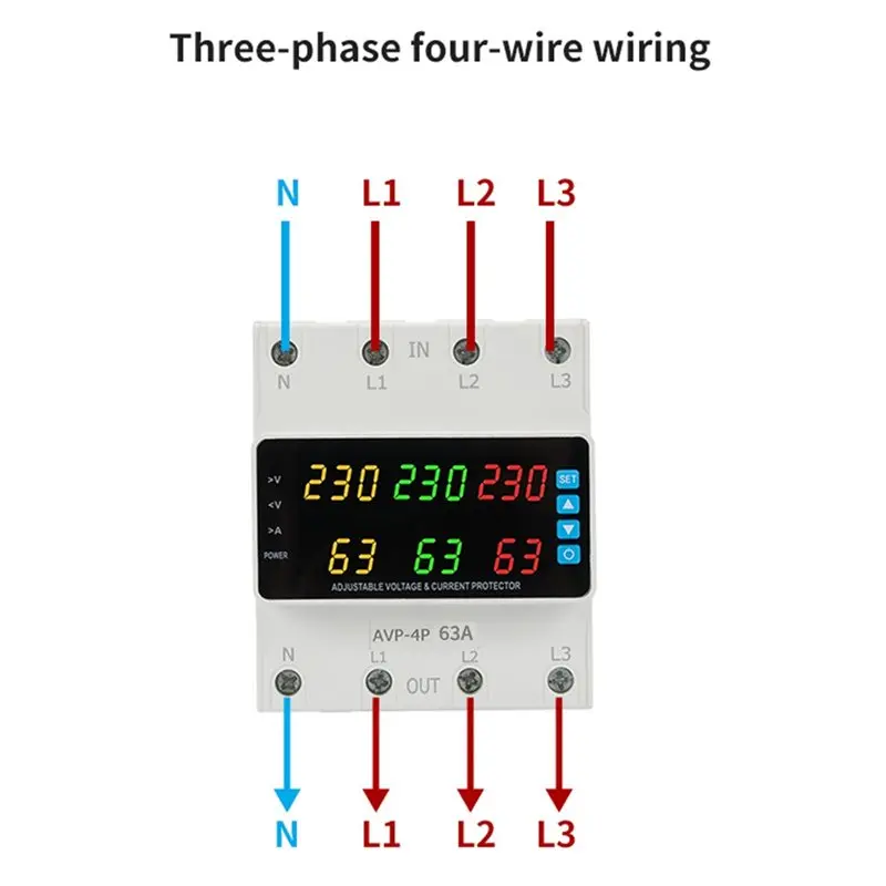 ABHI-3 Phase 220-380V 63A Voltage Relay Changeover Switch Overvoltage/Undervoltage Overcurrent/Phase Loss Protection Keep