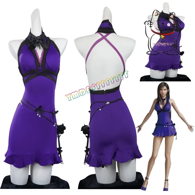 Anime Tifa Lila Cosplay Kleid Set Spiel Halloween Sexy Karneval Karneval Nacht Neu