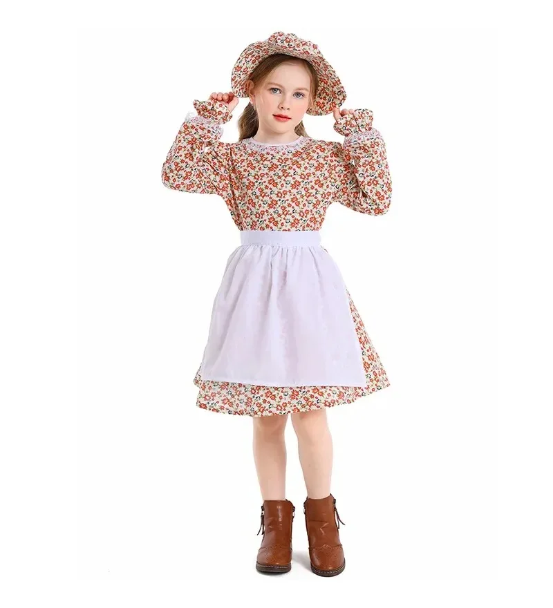 

Girl's Little House Costume Role Playing Eyelid Evening Dress Halloween Carnival Early American Pioneer Old Luke's Day