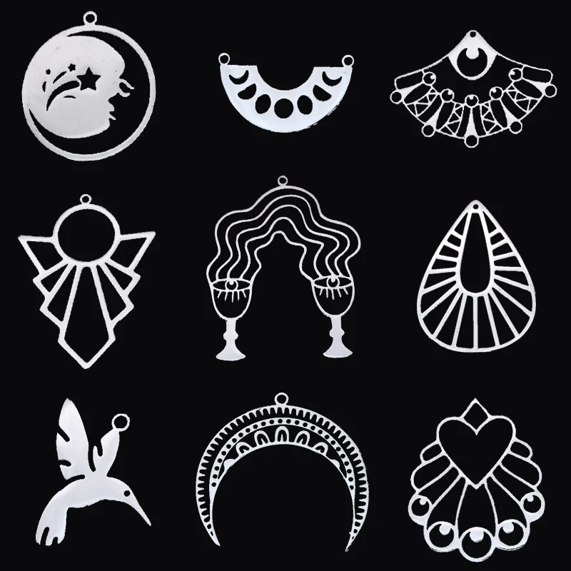 

3pcs Geometric Moon Phase Hummingbird DIY Craft Tassels Earrings Necklace Stainless Steel Pendant for Jewelry Making Accessories