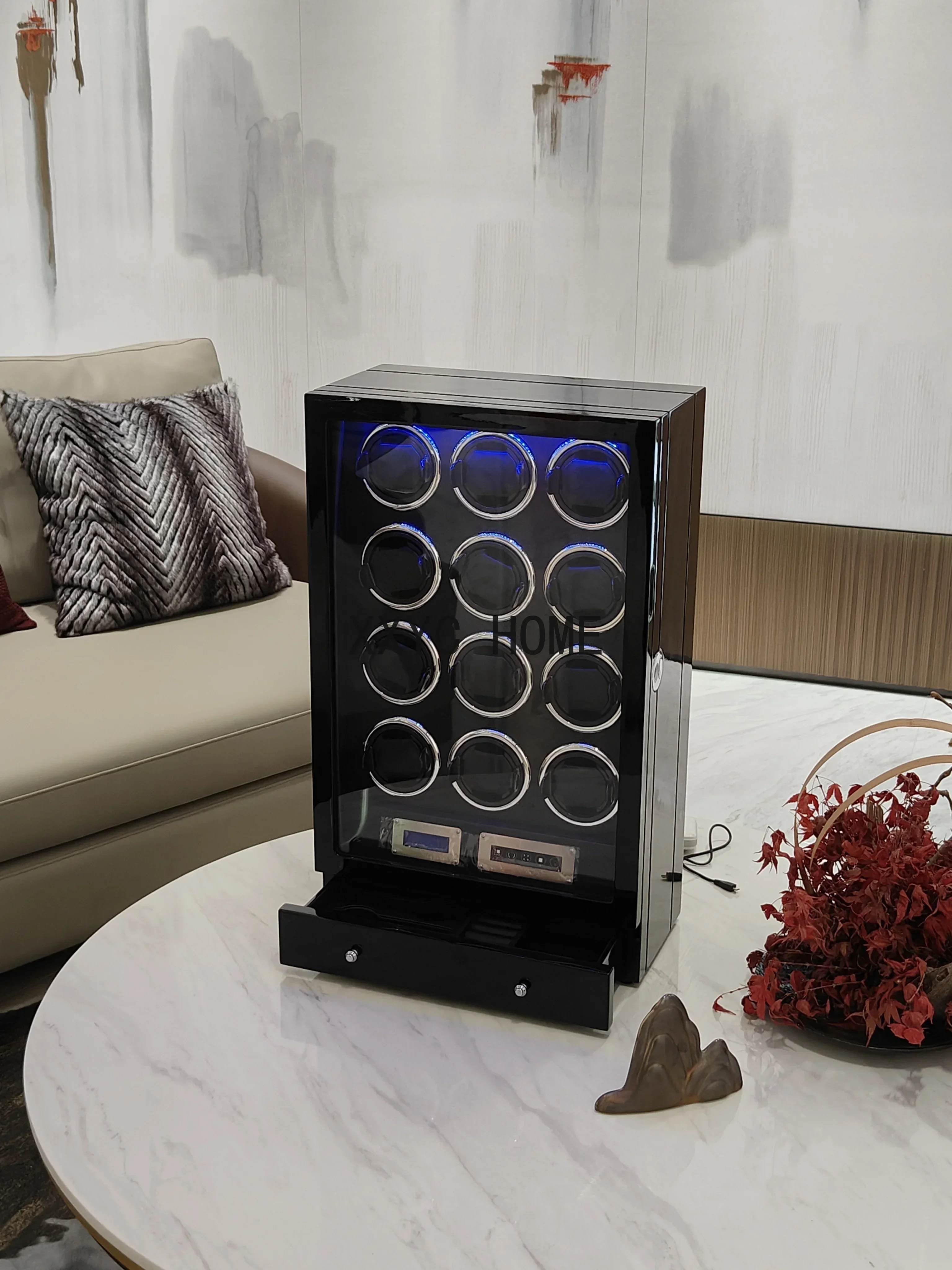 Watch Winder drawer Luxury Wood Watch Safe Box Fingerprint Unlock Touch Control and Interior Backlight Watches Storage