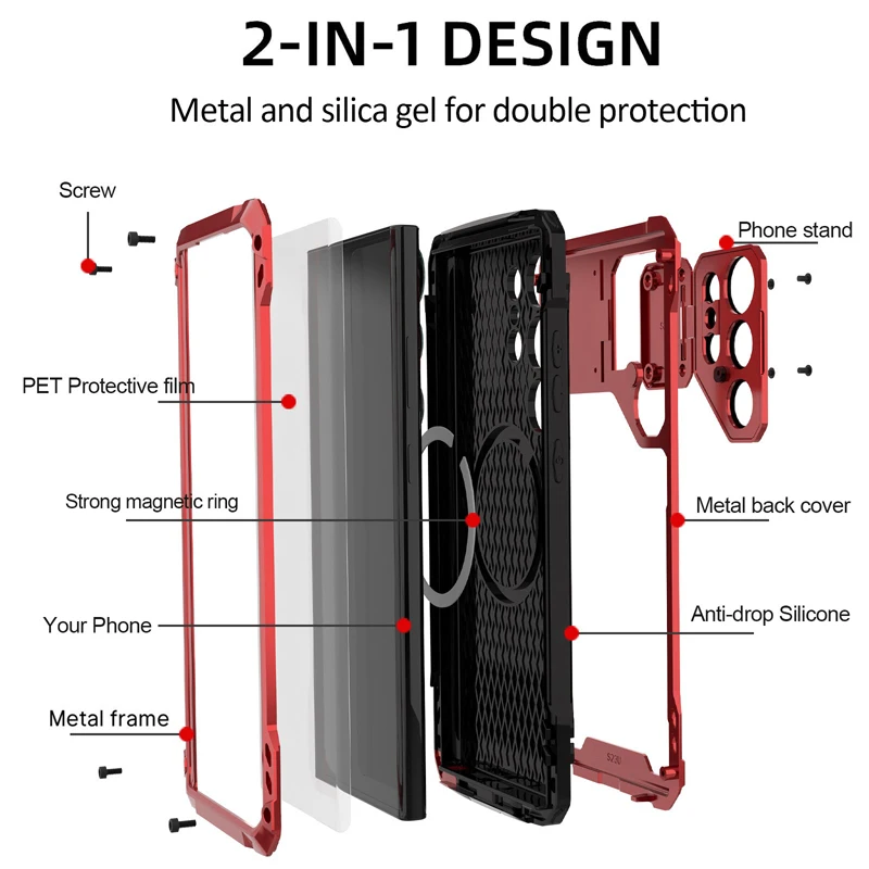 For Samsung Galaxy S24 ,S23 Ultra Case Heavy Duty Full Protection Armor Metal Lens Kickstand Cover With Free Screen Protector