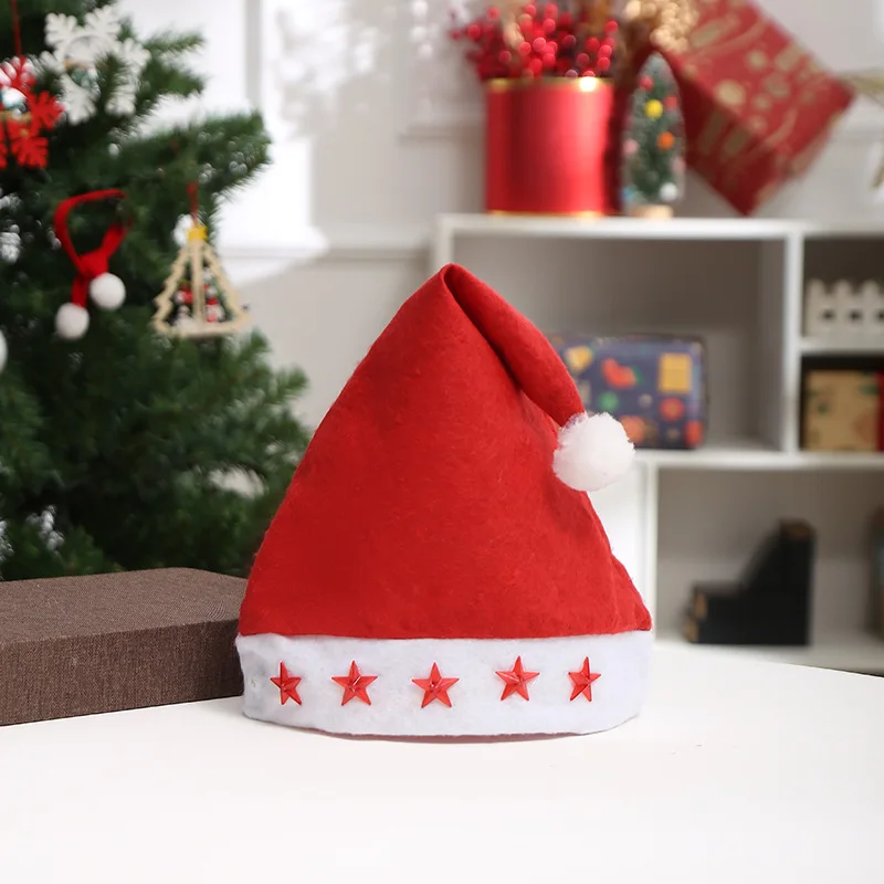 Cheap Nonwovens Funny Light up Christmas Hat Festival Red  Santa Hats for Adults Kids Xmas Party Costume