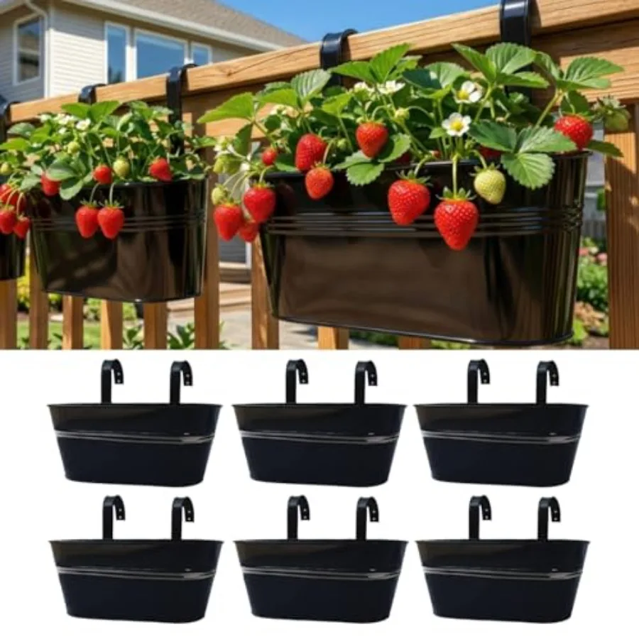 

LaLaGreen Deck Railing Planter Box 17 Inch, Pack Large Black Metal Window Flower Boxes Outdoor, Hanging Planters Plant Holder H