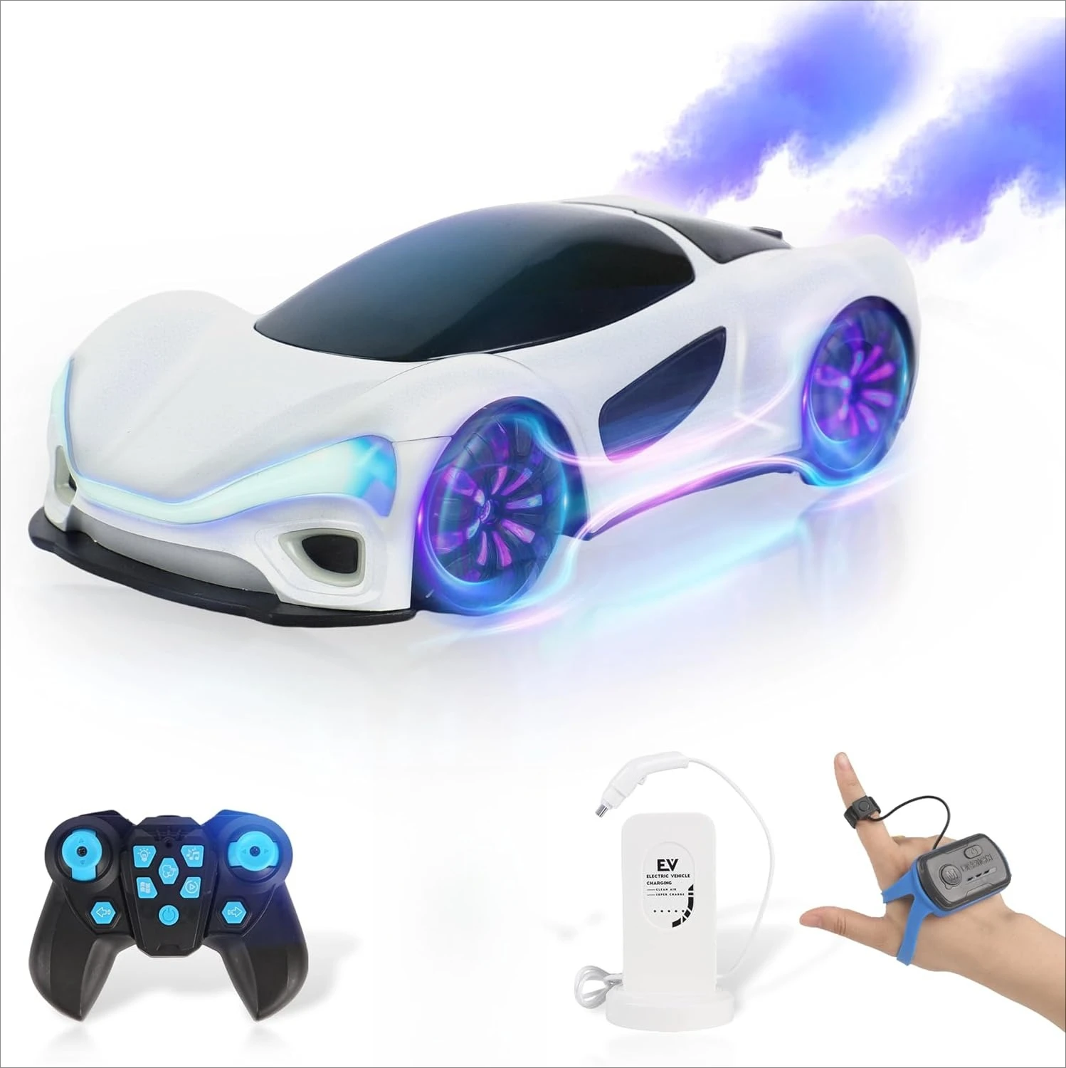 

Дрифтовый автомобиль с дистанционным управлением и датчиком жестов — 360° ° Вращающиеся трюки, спрей/свет/музыка, зарядная станция, идеальная игрушка в подарок для мальчиков