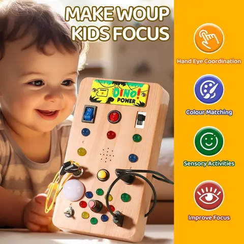 Children's Montessori LED Light Busy Board Simulation Switch Power Board Light Button Intelligence Early Education Learning Toys