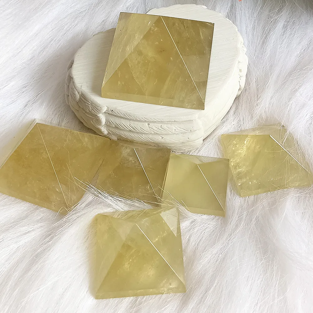 Natural citrine pyramid crystal quartz carving restoration home treatment decoration