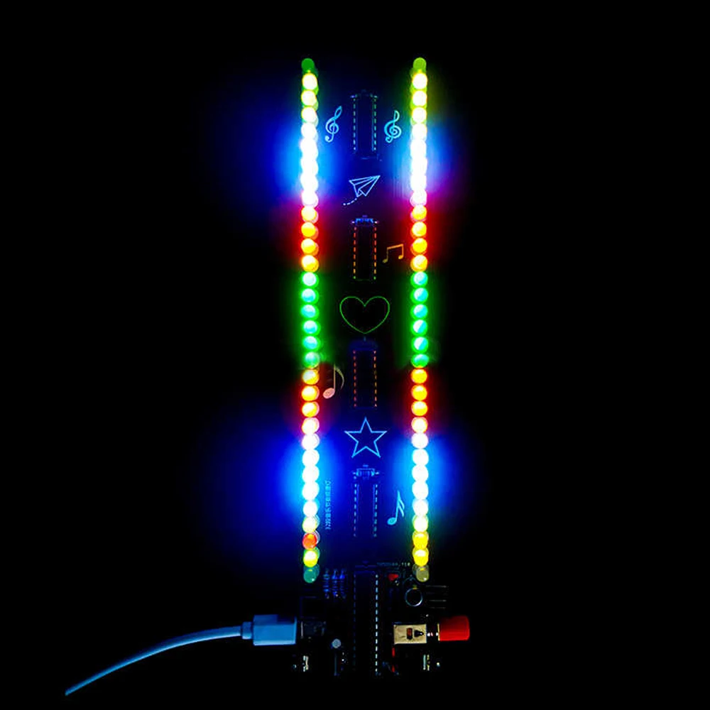 Kit electrónico de espectro de música LED con Control de sonido, bricolaje, 32 segmentos RGB, 4 efectos espectrales, práctica de soldadura DIY, interfaz USB de 5V CC