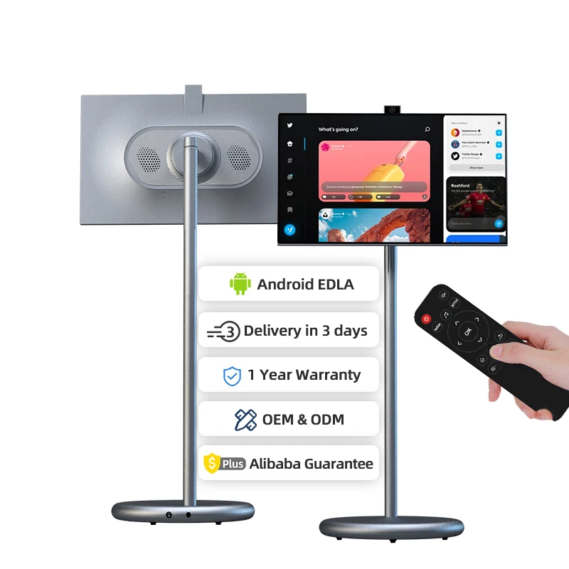 

27 Inch Wireless Smart Interactive Display Rotating Touch Screen Monitor Portable Floor Standing Smart Tv For Live Streaming