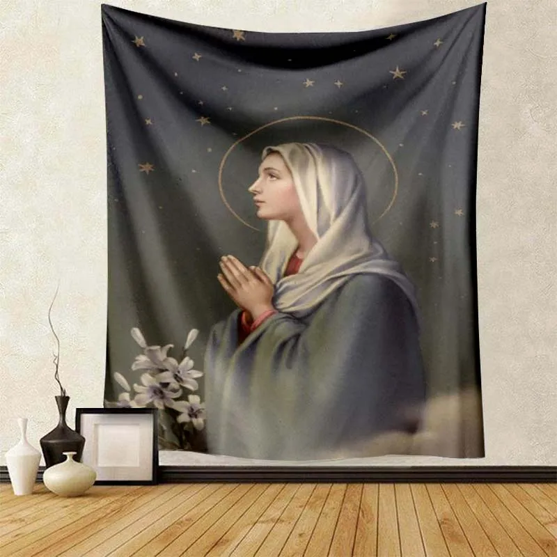 Virgin Mary Religion Christ Tapestry Lightweight Decorative Ornament Super Soft Tapestry Bed Sofa Dormitory Living Room Adult