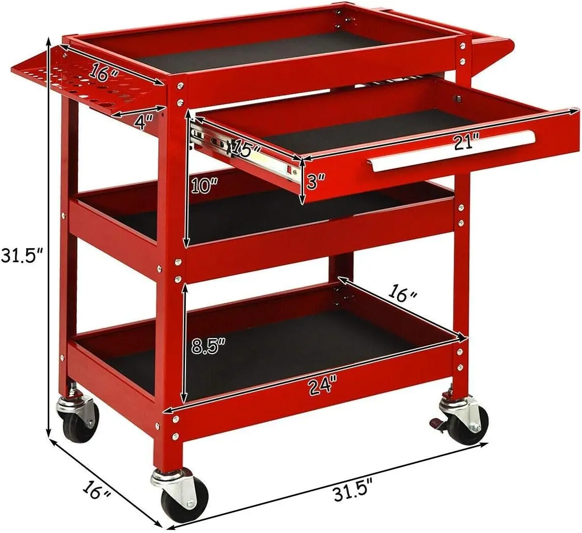 Chariot à outils roulants à 3 niveaux, cadre métallique rapide pour garage, chariot de service industriel avec MELDuty