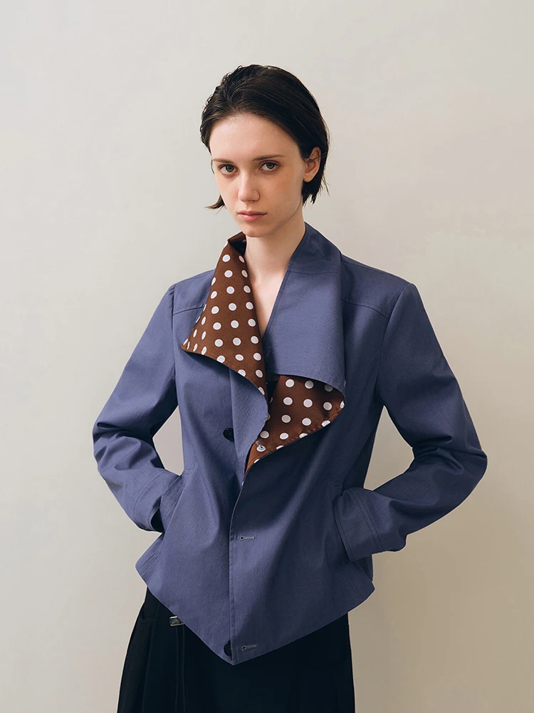 REDDACHiC Polka Dots Lined Women Crop Jacket Modern Relaxed Fit Lapel Single-breasted Long Sleeve Stitch Jackets Causal Outwear