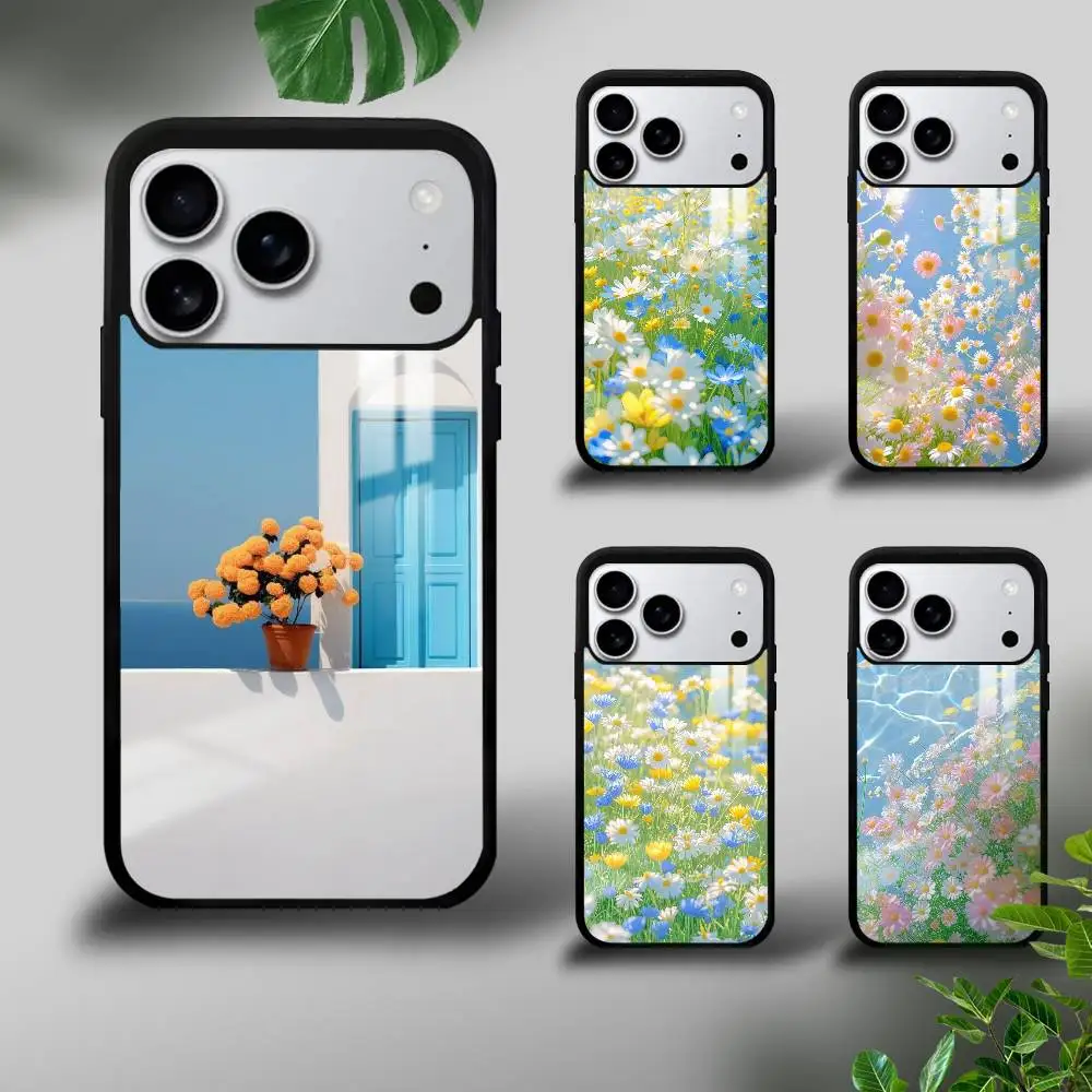 

Minimalist Daisies Art Phone Case For iPhone 17 16 15 14 13 12 11 Pro Max Mini Plus Hard Mirror Funda