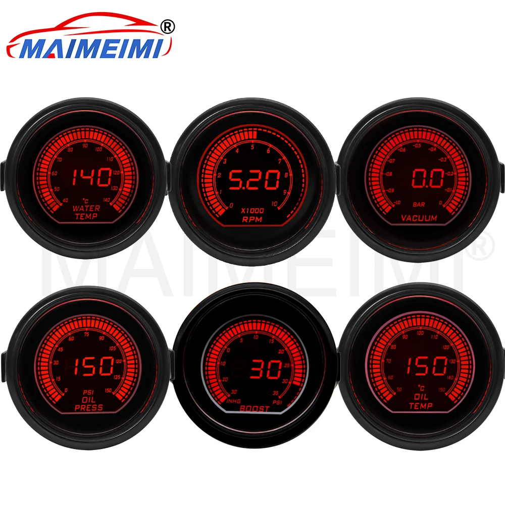 

Car digital pointer Gauge Tachometer RPM Water Temp Oil Temp Oil Press Exhaust Temp Voltmeter Boost Vacuum AFR Gauge Red Blue