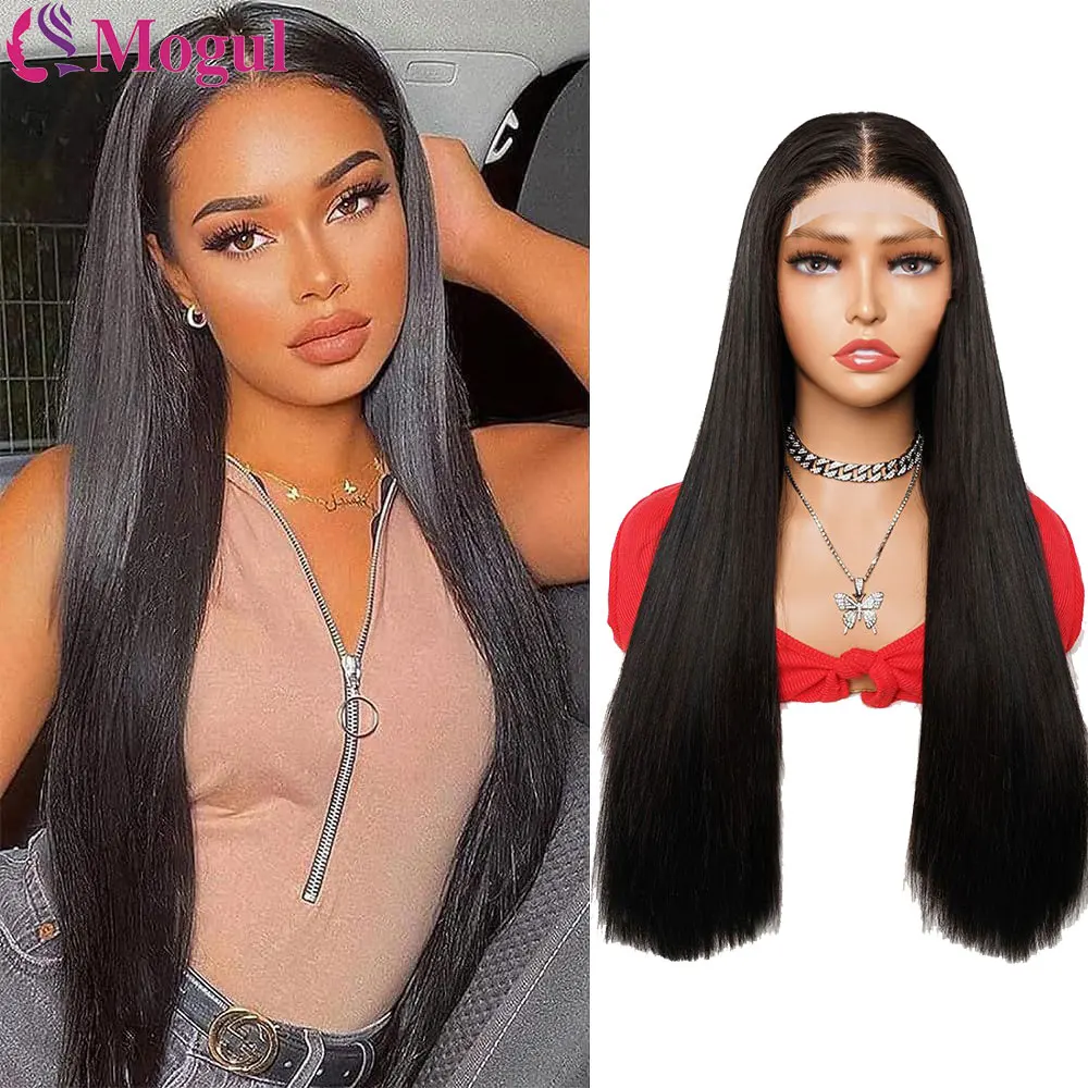 220% Super Double Layered Human Hair Wig 4*4 Lace Front Wig Indian Original Hair High Quality Bone Straight Thick Ends Wig