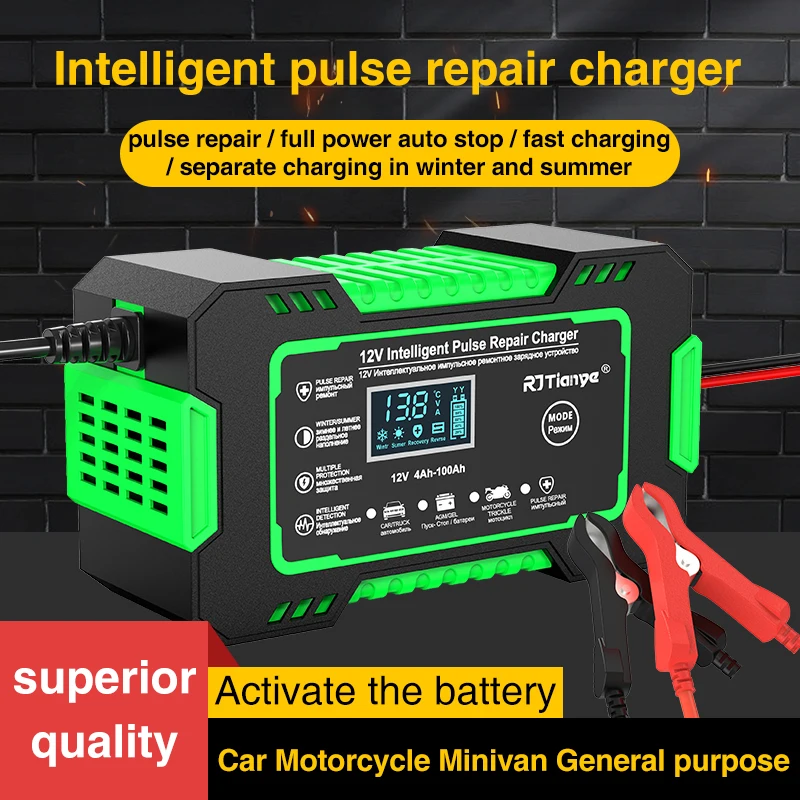 12V6A Car Battery Charge LCD Pulse Repair Fast Smart Regulate Use For Auto Motorcycle Motorboat AGM/Gel Battery Fast Charge-L