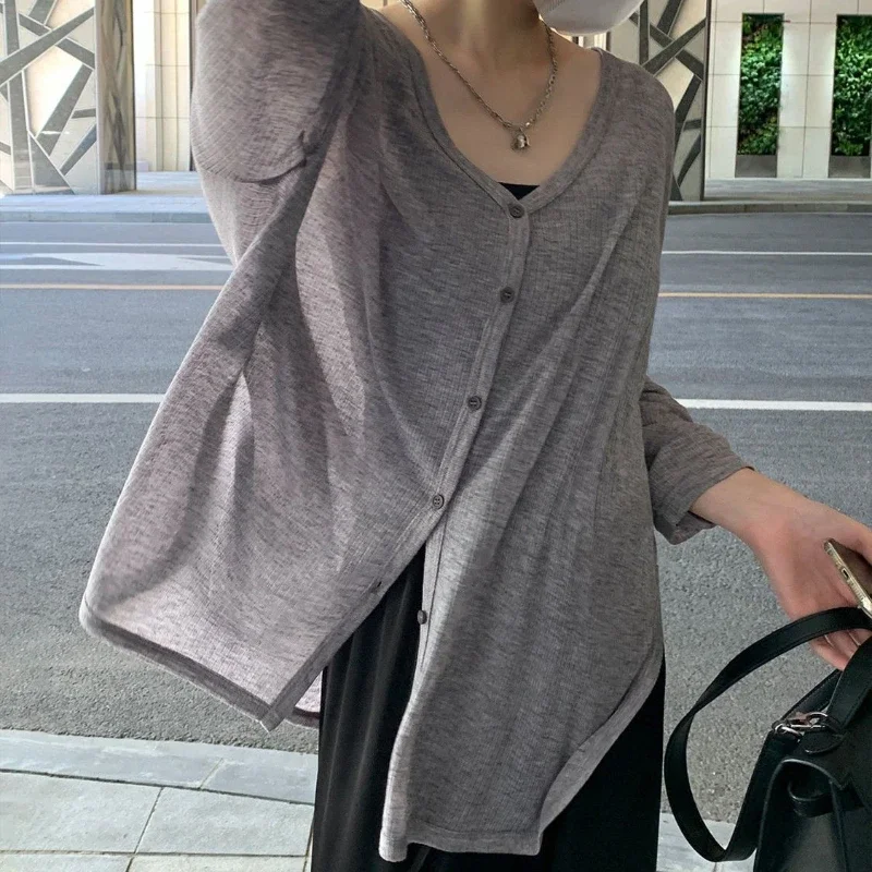 Soft Sunscreen Cardigan for Women in Summer Long-sleeved Thin Loose Breathable Top Slightly Transparent Air Conditioning Shirt