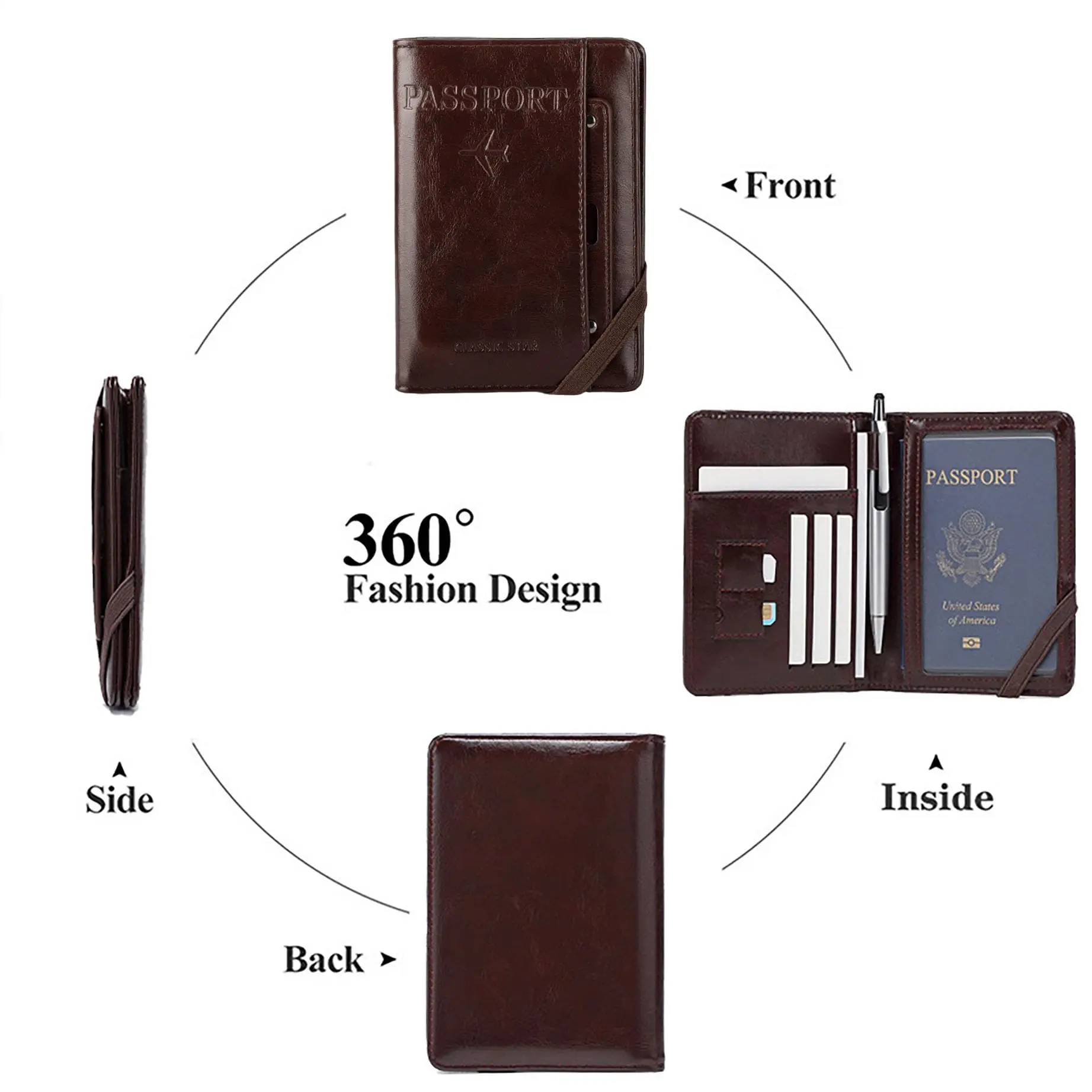 Men Women Leather Passport Holder Cover RFID Blocking Travel Wallet Passport Case with Pen Holder Dual SIM Card Slots