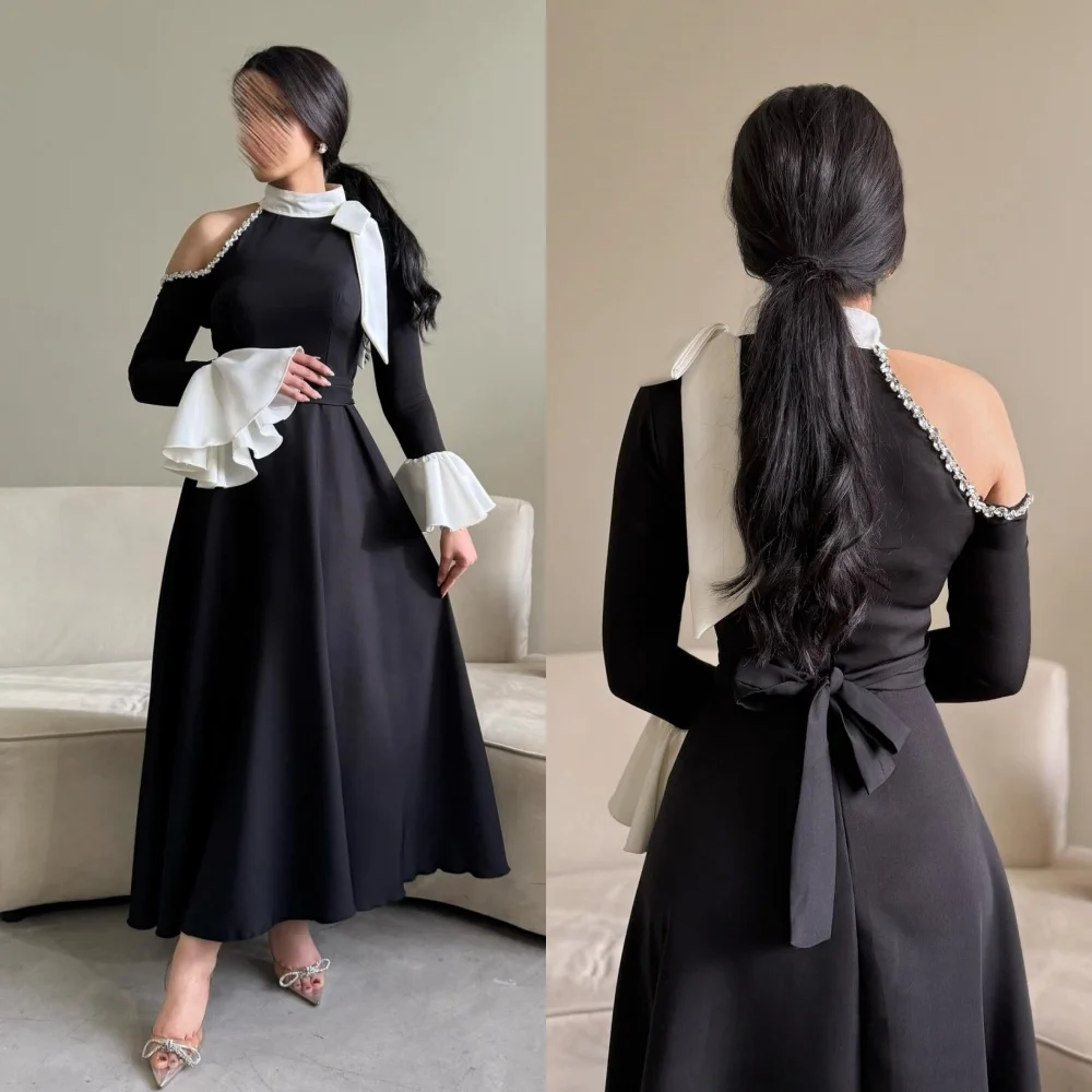 

Customized Sparkle Charmeuse Pleat Sequined A-line High Collar Midi Dresses Bespoke Occasion Celebrity High Quality