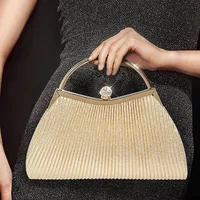 Bolso de mano plisado de noche para mujer, bolso de mano con asa superior, purpurina, boda, cena, vestido, Clip, fiesta de diamantes, oro