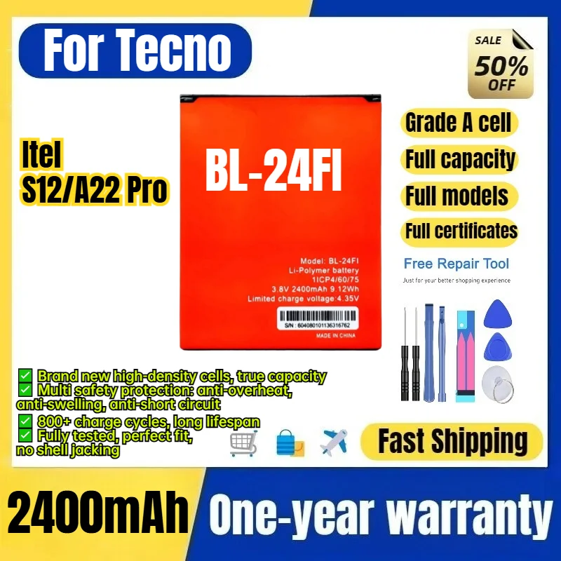 BL-24FI for Tecno Itel S12/A22 Pro Phone Battery 0 Cycle High Quality High Capacity Replacement Bateria Grade A Cell with Tools