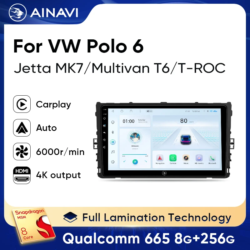 Ainavi Radio de coche para Volkswagen VW MQB POLO VI Plus Jetta MK7 T6 T Roc Car T Cross Multimedia inalámbrico Carplay Android Auto