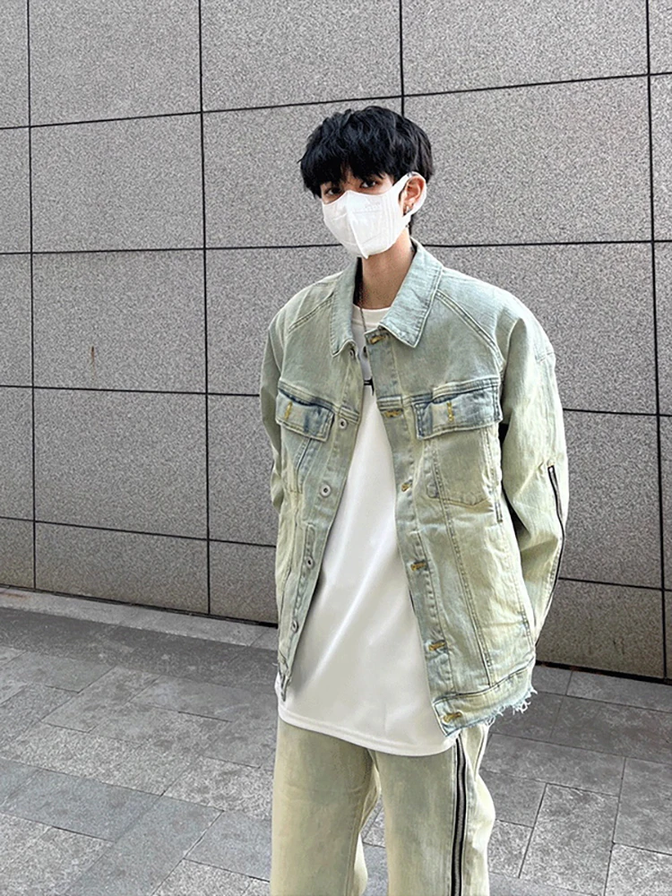 

Cleanfit американский джинсовый джинсовый джинсовый джерт в стиле ретро, мужской весенне-осенний свободный джинт, молодежный джинсовый джинт на молнии, ветрозащитный