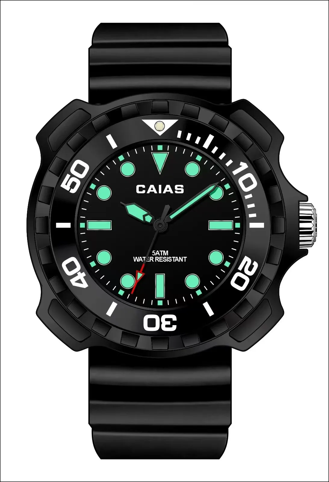 CAIAS Unisex Sports Quartz Watch with World Time, Square Case, Ultra-Thin Design, Oak Series, Alloy Strap