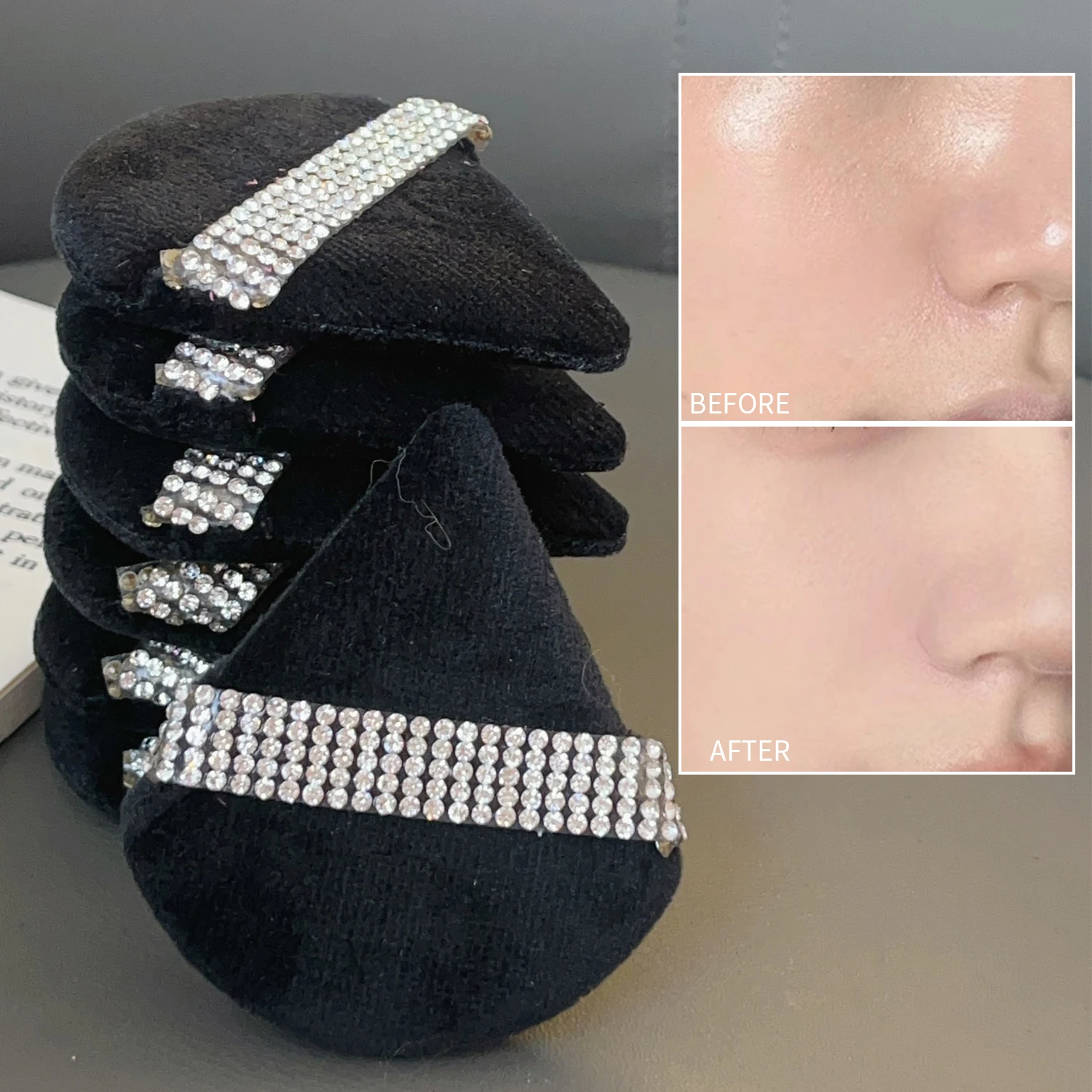 Triangle Velvet Diamond Powder Puff Face Cosmetic Eye Beauty Makeup Tool Reusable Sponge Washable Mini Powder Puff Accessories