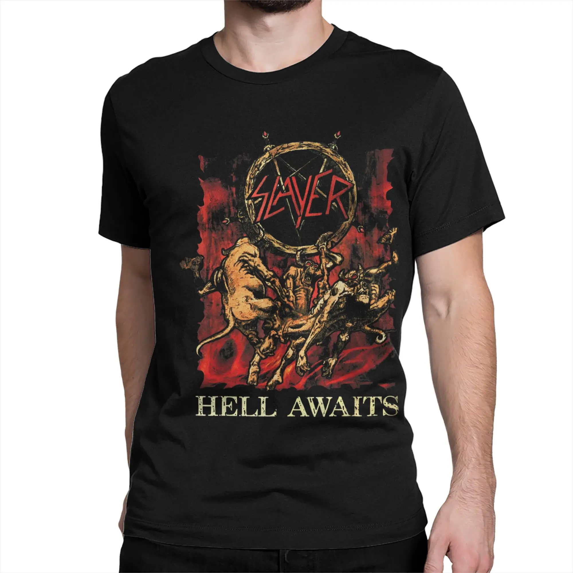 Novelty Hell Awaits 35th Anniversary 1980s Metal Band T-Shirts Men Women's Cotton T Shirts Slayer Band Tee Shirt Summer Clothing